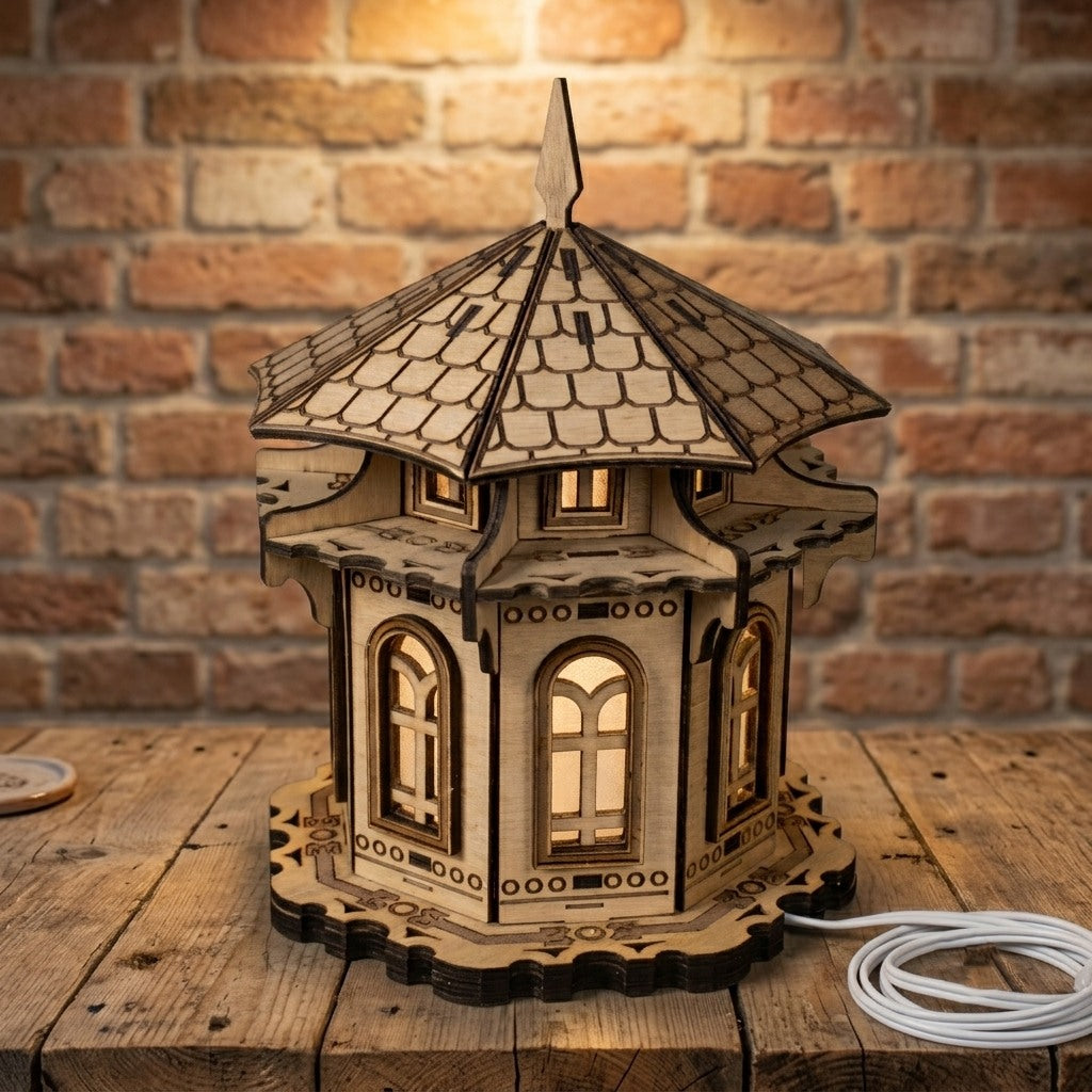 Wooden Fairy Tale Castle Night Light, Kids Room Decor, Nursery Table Lamp
