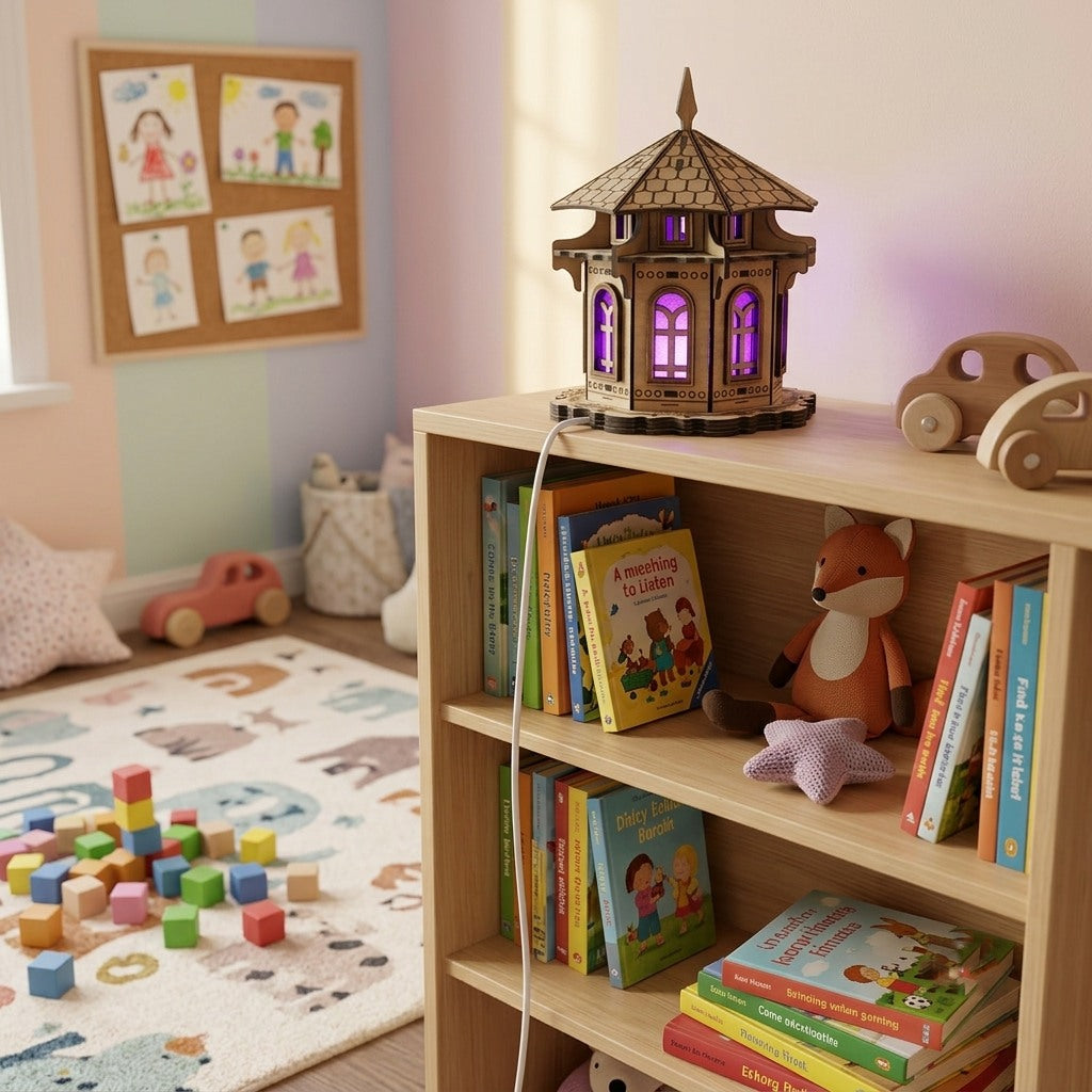 Wooden Fairy Tale Castle Night Light, Kids Room Decor, Nursery Table Lamp