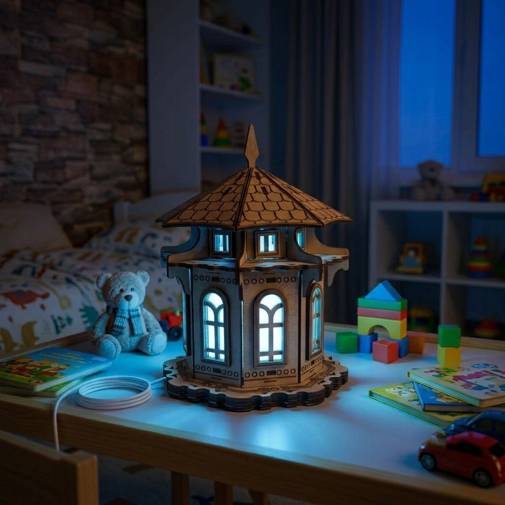 Wooden Fairy Tale Castle Night Light, Kids Room Decor, Nursery Table Lamp