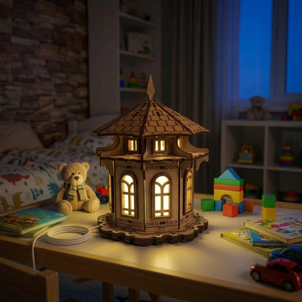 Wooden Fairy Tale Castle Night Light, Kids Room Decor, Nursery Table Lamp