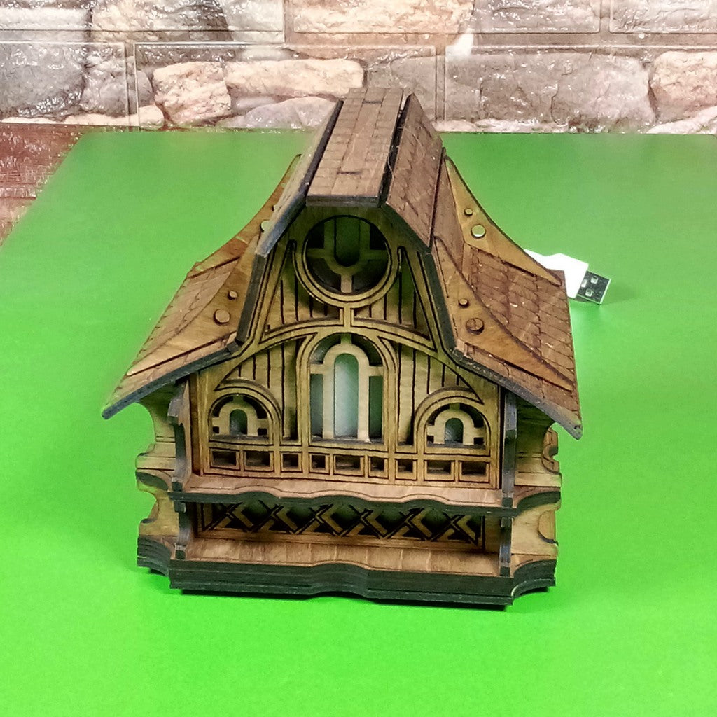 Handcrafted Wooden Fairy House Night Light, Cozy Forest Cabin Lamp, Woodland Nursery Decor