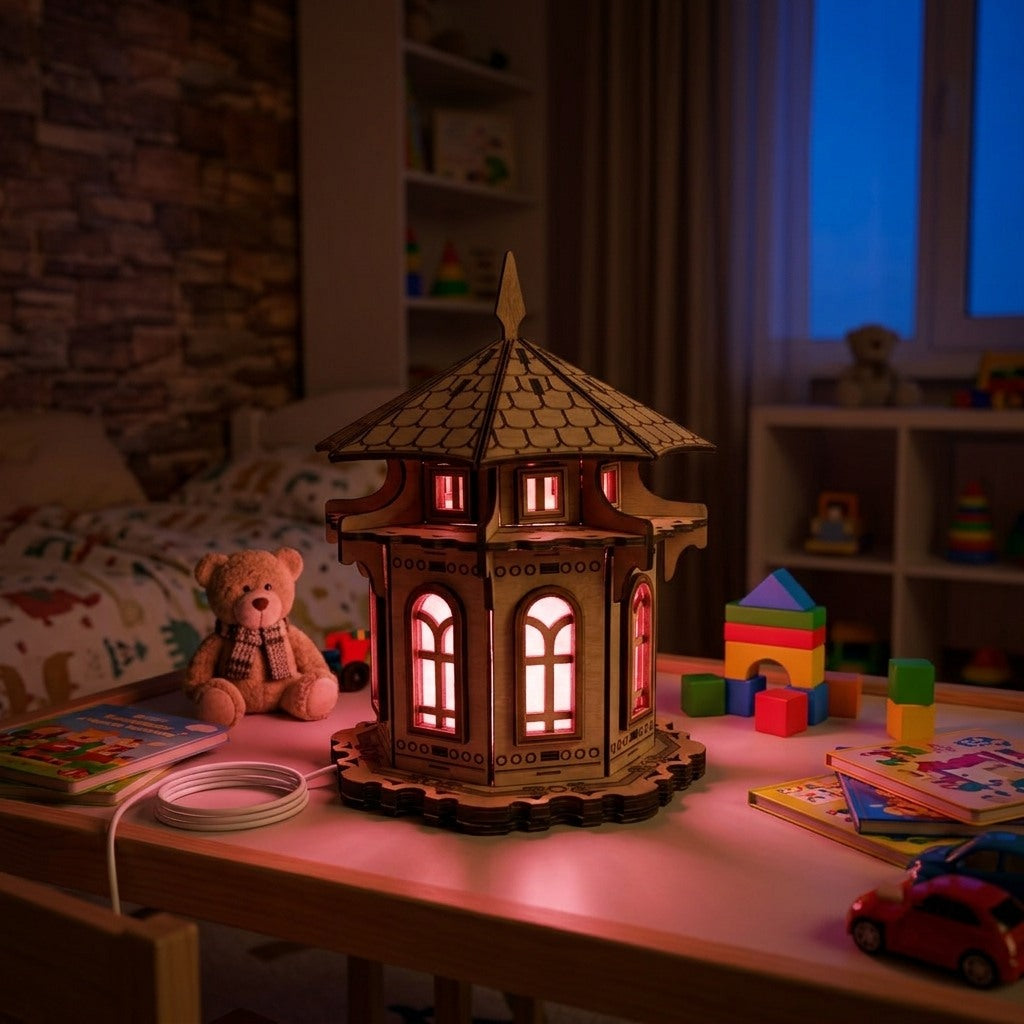 Wooden Fairy Tale Castle Night Light, Kids Room Decor, Nursery Table Lamp