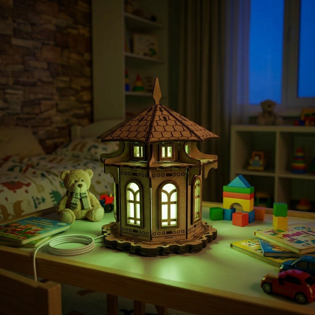 Wooden Fairy Tale Castle Night Light, Kids Room Decor, Nursery Table Lamp