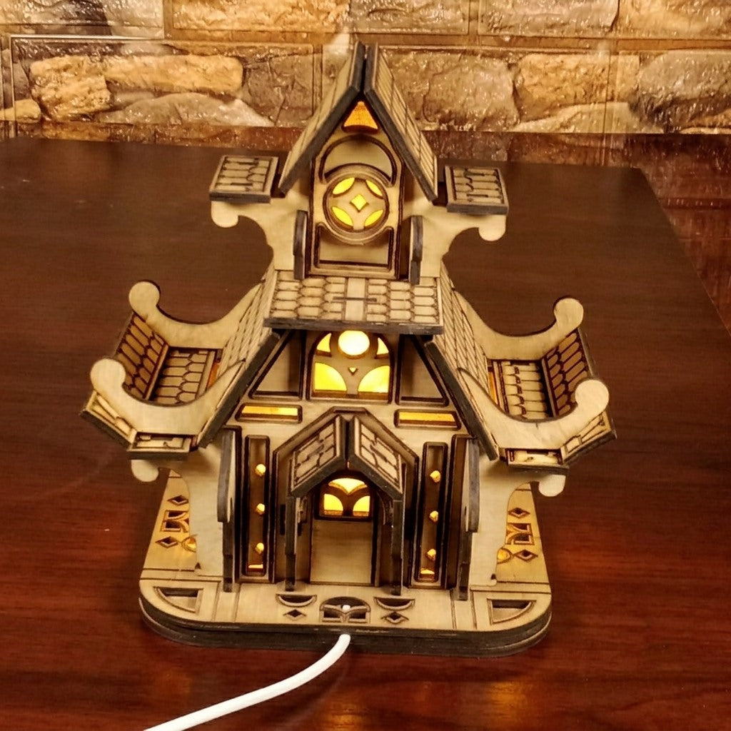 Handmade Wooden Fairy House Night Light - Smart LED Kids Castle Lamp