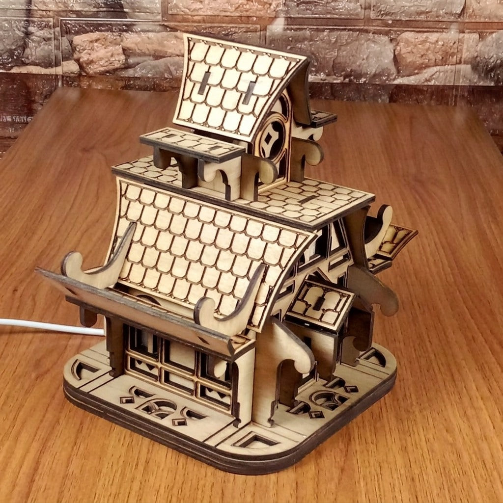Handmade Wooden Fairy House Night Light - Smart LED Kids Castle Lamp