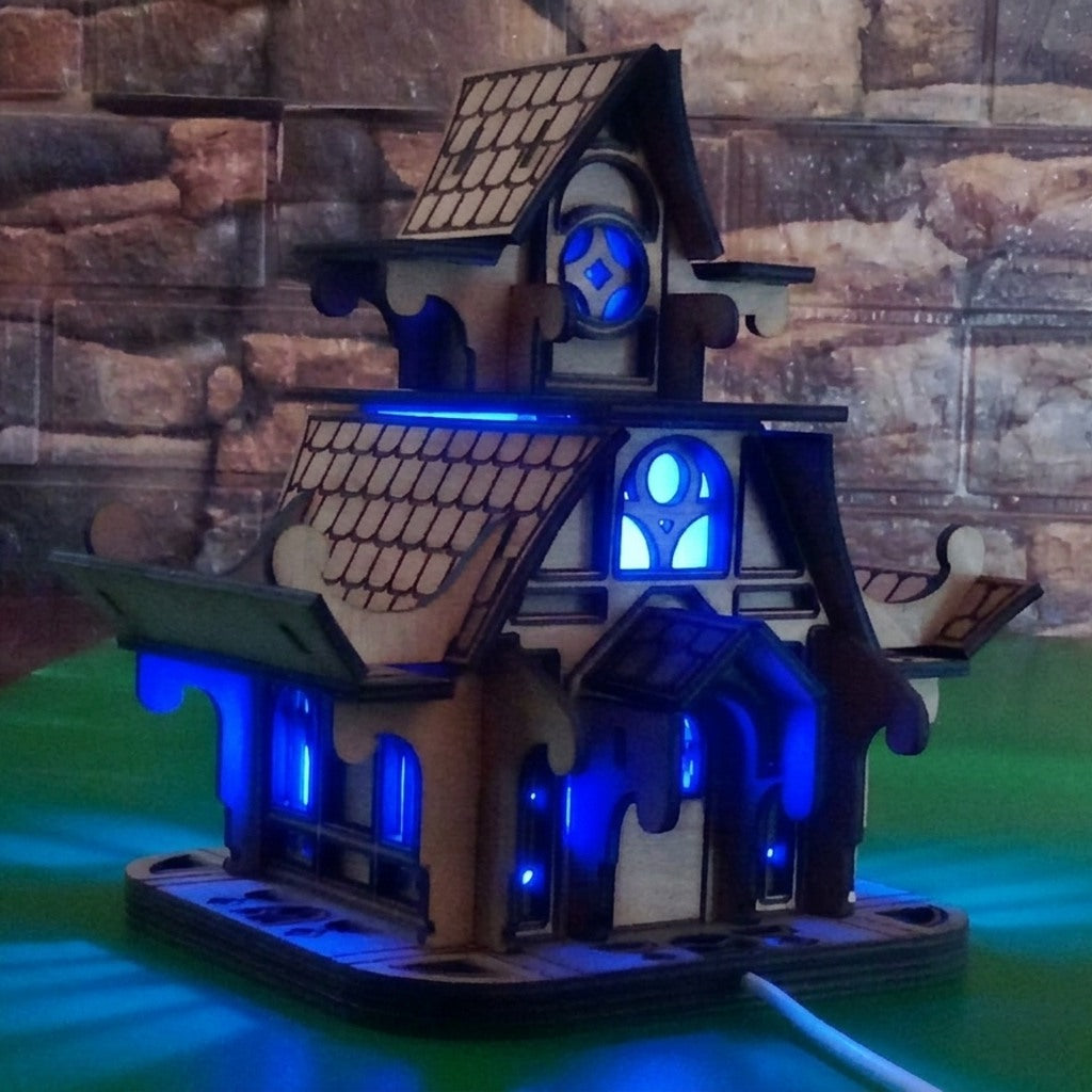 Handmade Wooden Fairy House Night Light - Smart LED Kids Castle Lamp