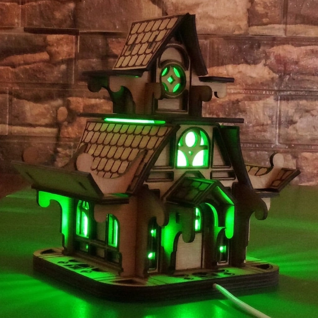 Handmade Wooden Fairy House Night Light - Smart LED Kids Castle Lamp