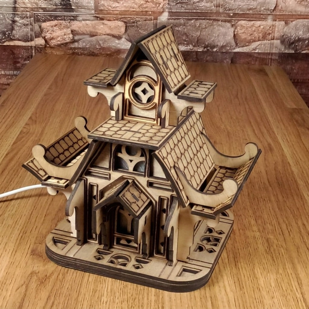 Handmade Wooden Fairy House Night Light - Smart LED Kids Castle Lamp