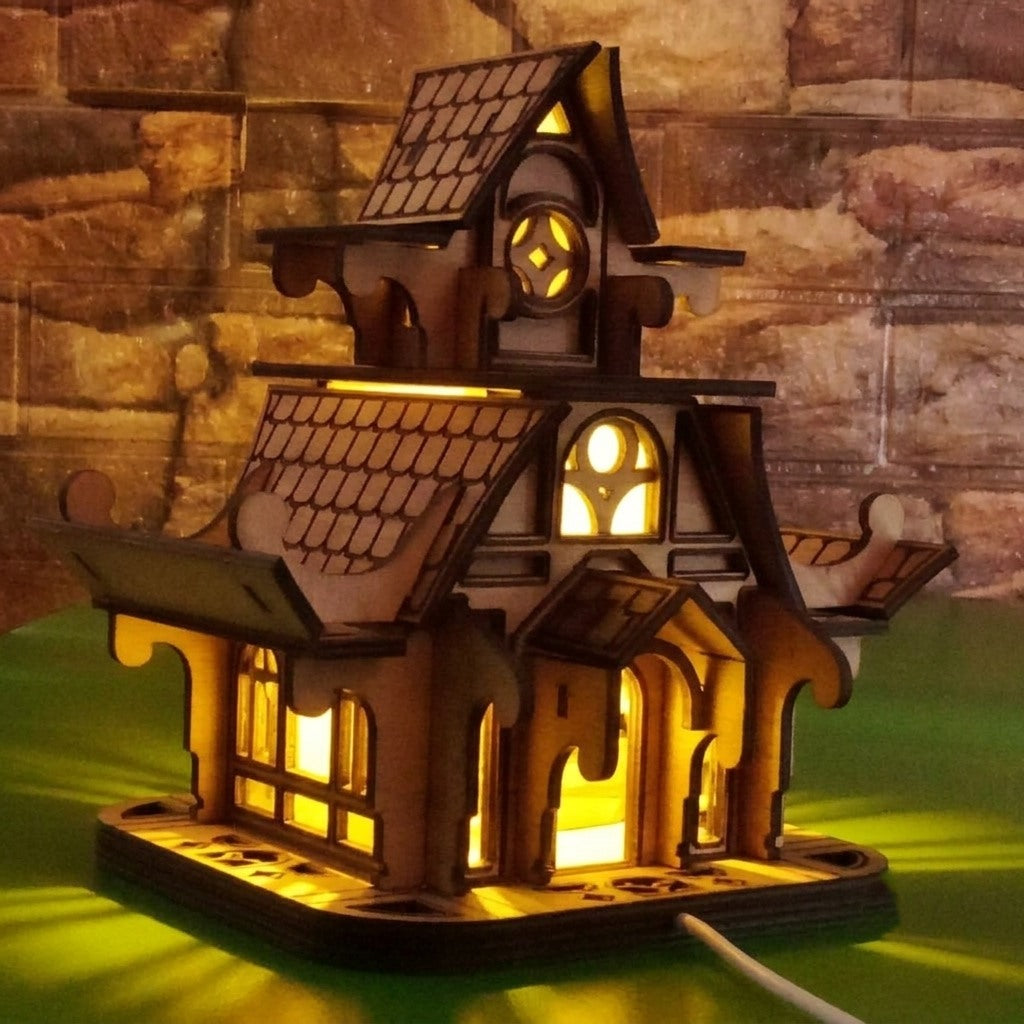Handmade Wooden Fairy House Night Light - Smart LED Kids Castle Lamp