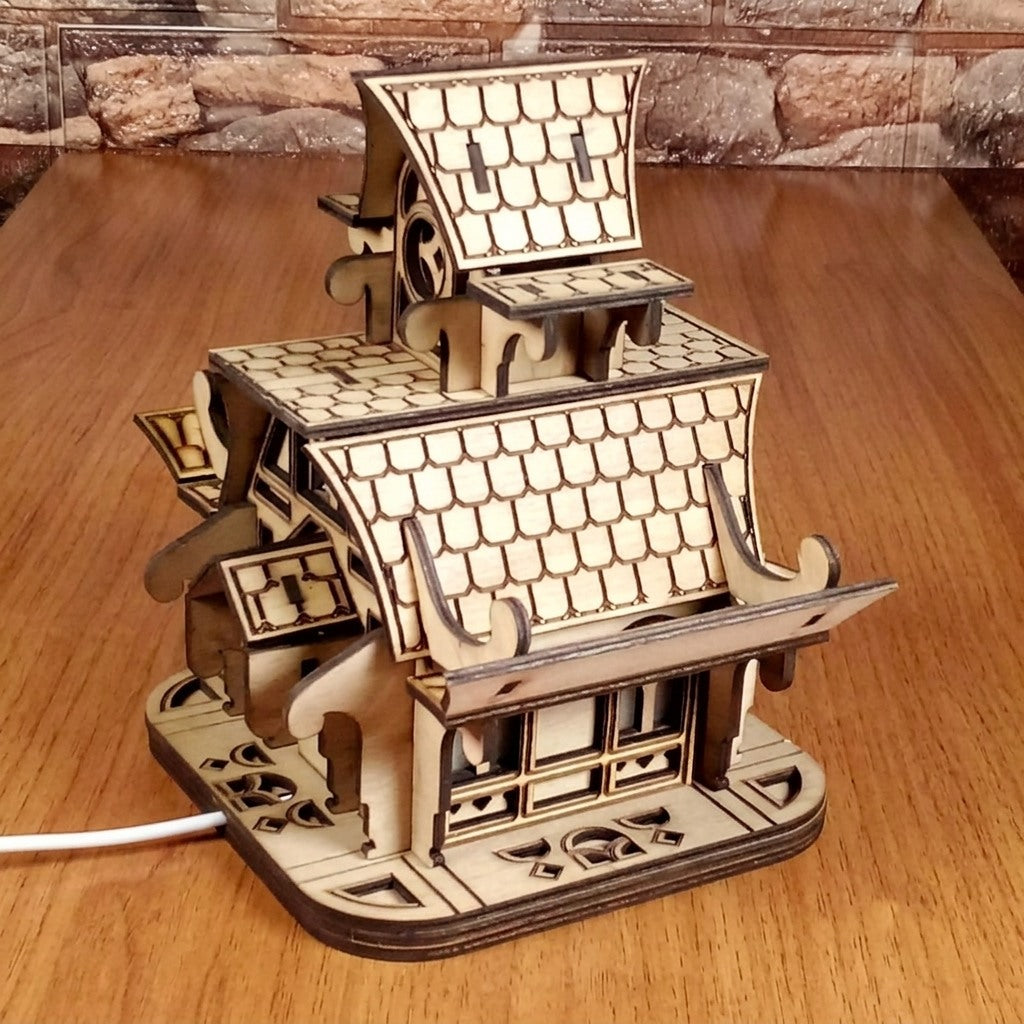 Handmade Wooden Fairy House Night Light - Smart LED Kids Castle Lamp