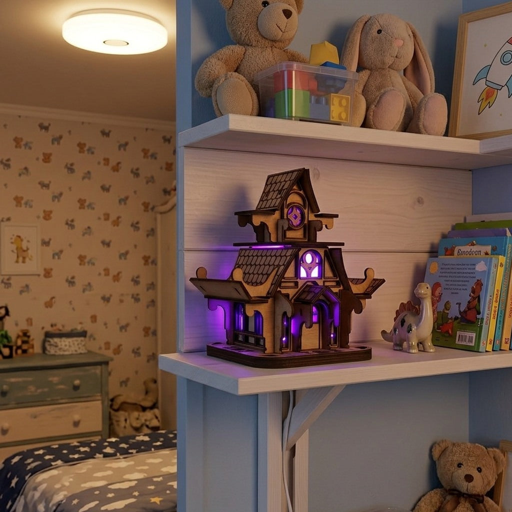Handmade Wooden Fairy House Night Light - Smart LED Kids Castle Lamp