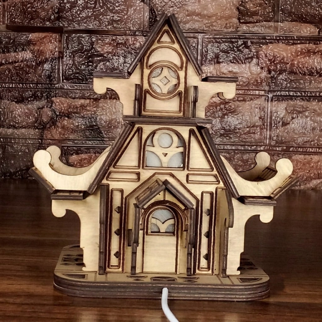 Handmade Wooden Fairy House Night Light - Smart LED Kids Castle Lamp