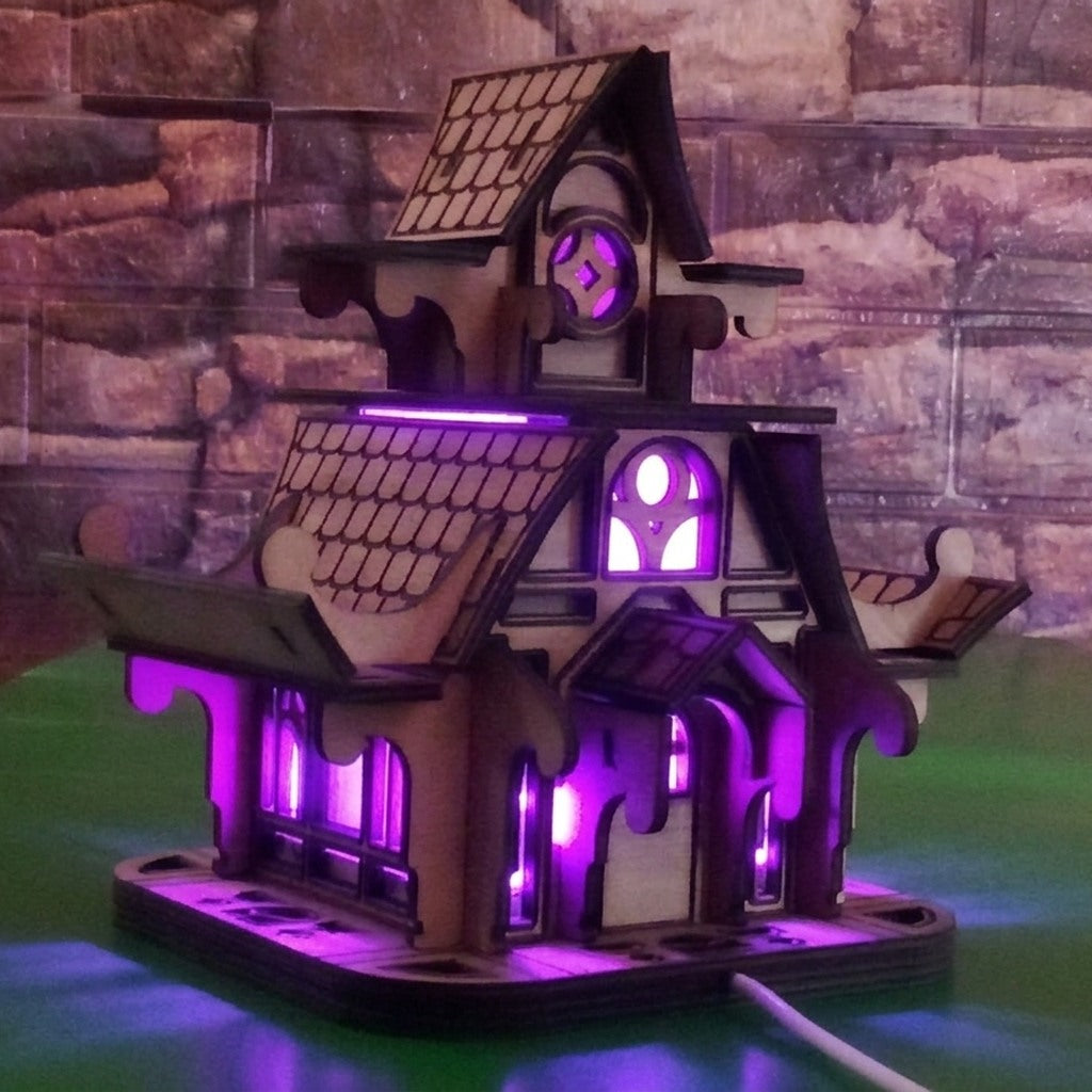 Handmade Wooden Fairy House Night Light - Smart LED Kids Castle Lamp