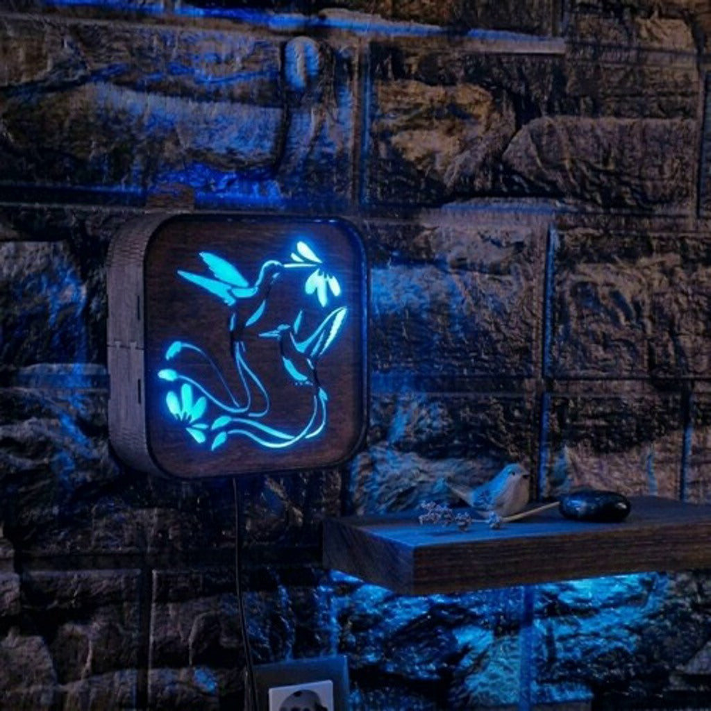 LED RGB Wooden Night Light "Hummingbird" – Eco-Friendly Handmade Wall Lamp