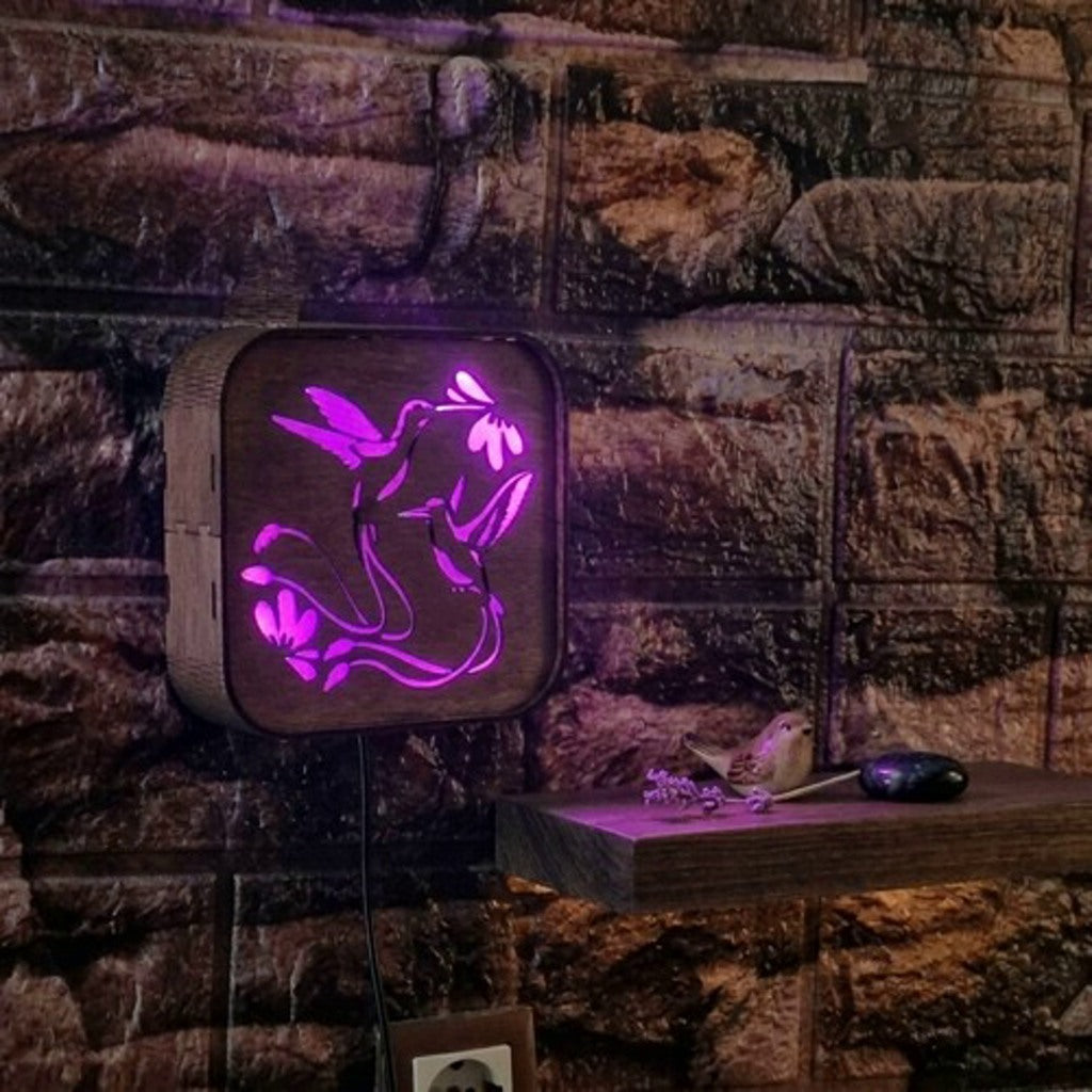 LED RGB Wooden Night Light "Hummingbird" – Eco-Friendly Handmade Wall Lamp