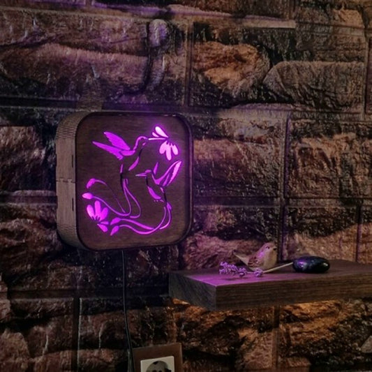 LED RGB Wooden Night Light "Hummingbird" – Eco-Friendly Handmade Wall Lamp