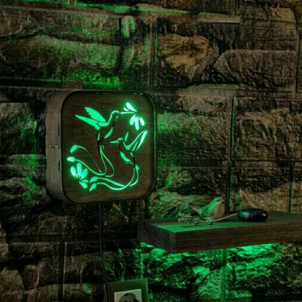 LED RGB Wooden Night Light "Hummingbird" – Eco-Friendly Handmade Wall Lamp