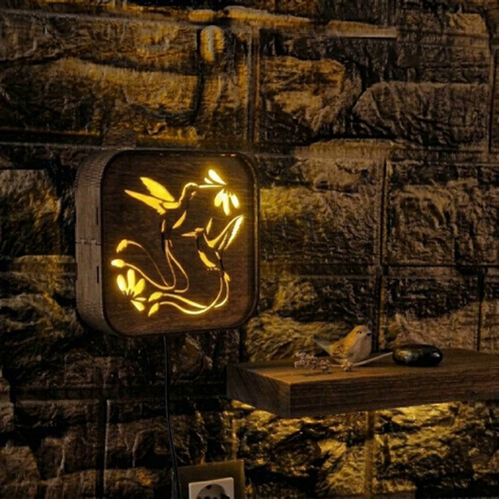 LED RGB Wooden Night Light "Hummingbird" – Eco-Friendly Handmade Wall Lamp