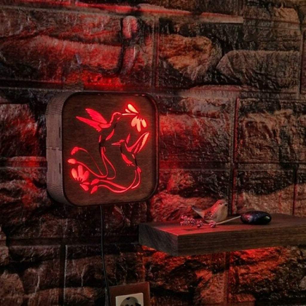 LED RGB Wooden Night Light "Hummingbird" – Eco-Friendly Handmade Wall Lamp