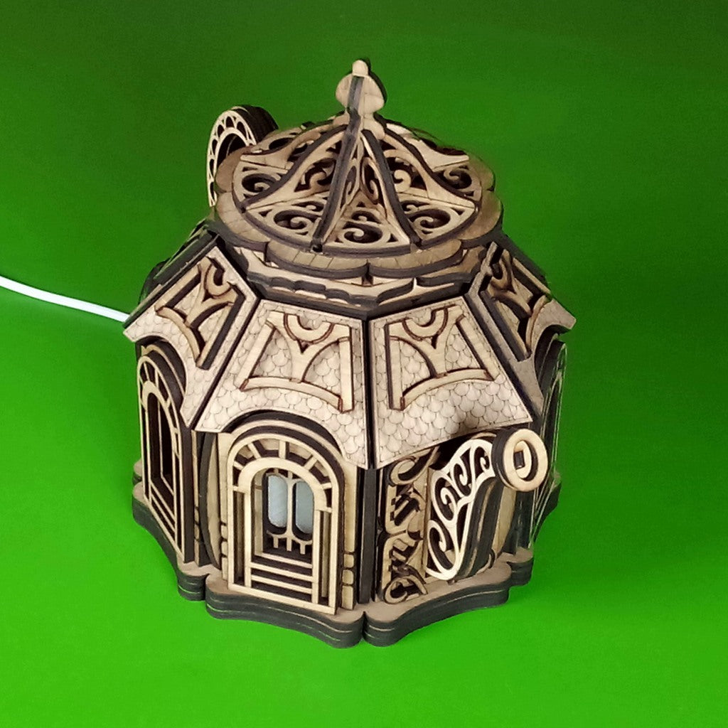 Teapot Fairy House Night Light: Laser Cut Plywood Children's Lamp